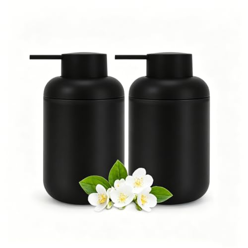 Hebaogugu 2-Pack Soap Dispenser Set, 11 Oz Plastic with Rustproof Pump, Black
