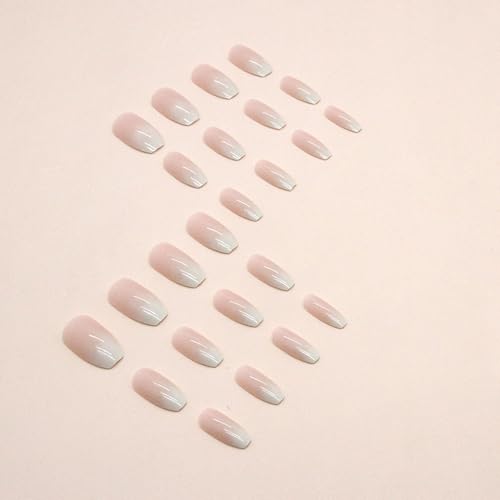 ANDGING Ombre White & Pink Coffin Press on Nails - 24Pcs Short False Acrylic Nails