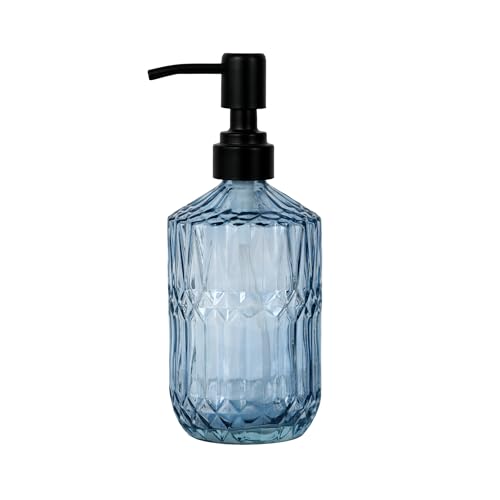 18oz Blue Glass Soap Dispenser with Rustproof Black Pump