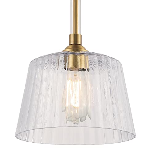 Westinghouse 6130200 Aggie Transitional One Light Indoor Pendant, Brushed Brass Finish, Clear Ribbed Glass