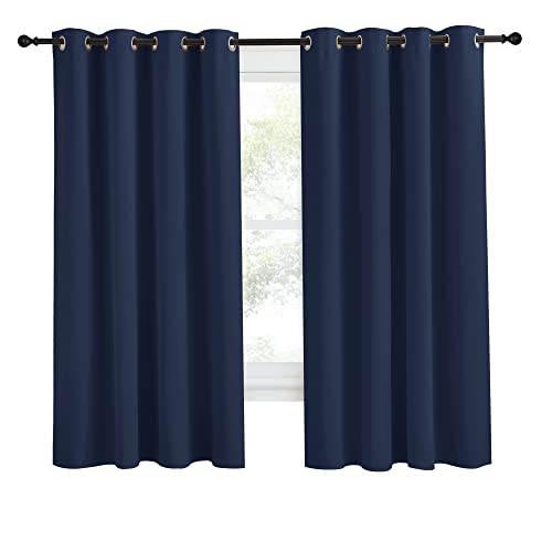 NICETOWN Navy Blue Blackout Curtain Panel - 55" x 68" Light Blocking Drape