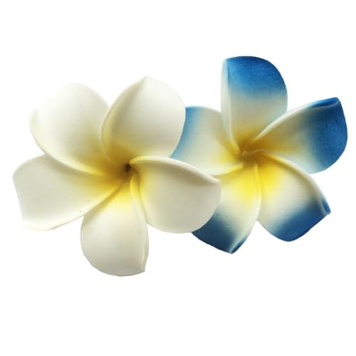 2Pcs 7cm Hawaiian Plumeria Flower Hair Clips White Blue Beach Accessories