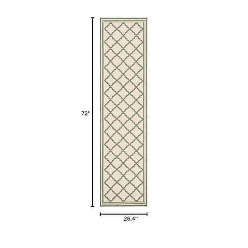 SAFAVIEH Washable Rug Outdoor Beach House Collection - 2'2" x 6' Runner, Cream & Green, Non-Shedding & Easy to Clean, Ideal for Patio, Backyard, Mudroom (BHS121W)