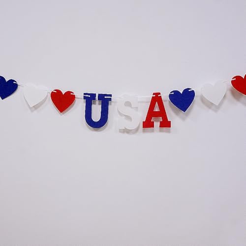 2-Pack Felt Heart USA Banner Garland for 4th of July Decorations