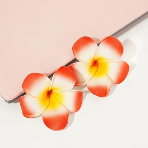 Hawaiian Plumeria Flower Hair Clips 7cm White and Red 4 Pcs