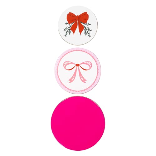 Martha Stewart Metal Cookie Tins, 3-Piece Nesting Set, Small, Medium & Large, Christmas Containers for Gift & Storage (Ornaments and Bows)