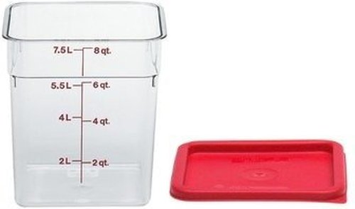 Cambro Camwear Polycarbonate Square Food Storage Container, 8 Quart With Lid