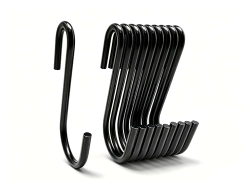 Heavy Duty Black Steel S Hooks - 30 Pack for Kitchen & Home Storage