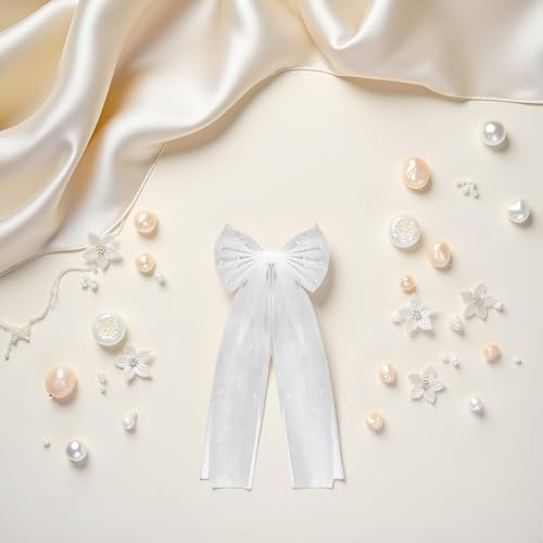 White Bridal Hair Bow Clip - Elegant Wedding Hair Accessory for Brides