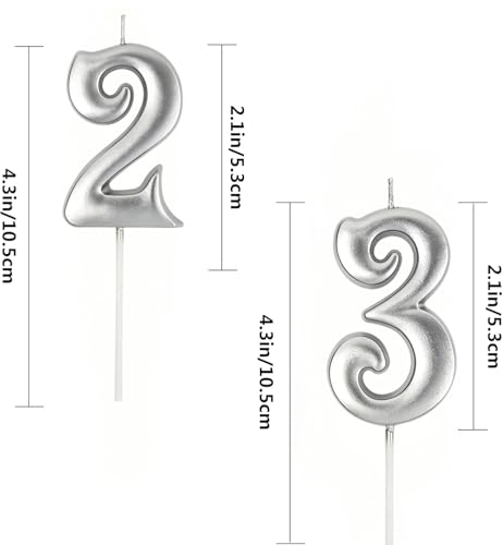 Silver Number 4 Birthday Cake Candle Topper with Holder