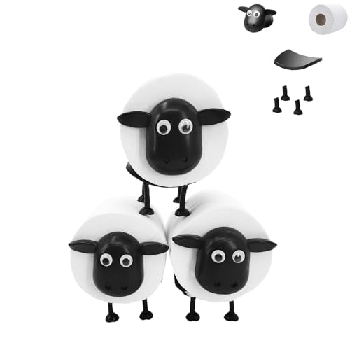3-Pack Sheep Toilet Paper Holder Set - Cute Bathroom Organizer, Wall & Counter Mount