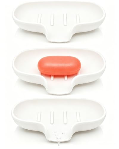 AIMAIAIMAI White Silicone 3-Pack Soap Dish with Drain Spout - Shower & Bathroom Use