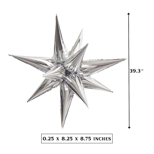 Jumbo Silver 12-Point 3D Star Foil Balloons - 16 Pack