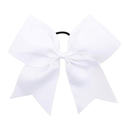 OAOLEER 8-Inch Large White Cheer Bow Ponytail Holder with Elastic Band