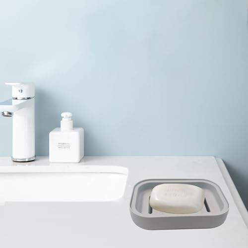 Pson 4-Pack Double Layer Draining Soap Dish, Plastic Soap Holder for Bathroom and Kitchen