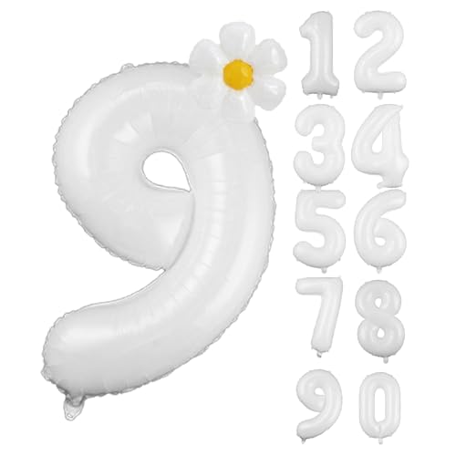 40-Inch White Number 9 Daisy Balloon Set for 9th Birthday Party