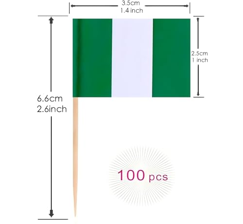 100 Pack Nigeria Flag Toothpick Flags for Party Decoration