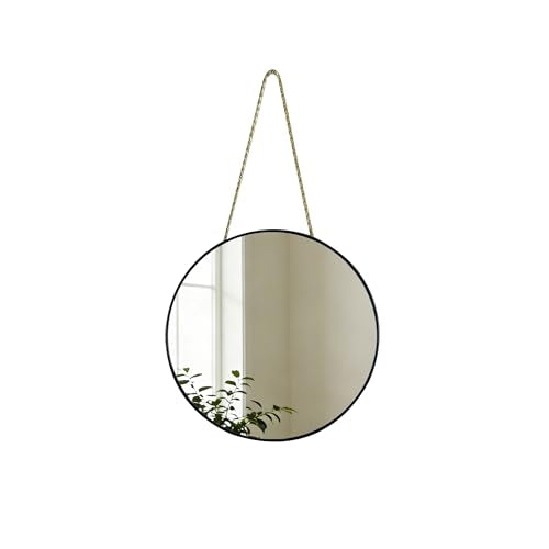 8.66-Inch Round Wall Mirror with Black PVC Frame - Decorative Wall Art