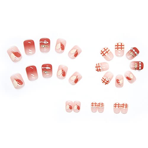 Vezocim Short Press-On Nails with Rhinestone Diamond Design 24Pcs