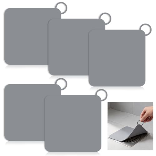 GIYAWA Gray Silicone Drain Cover 5 Pack - Anti-Odor Bathtub & Sink Stopper
