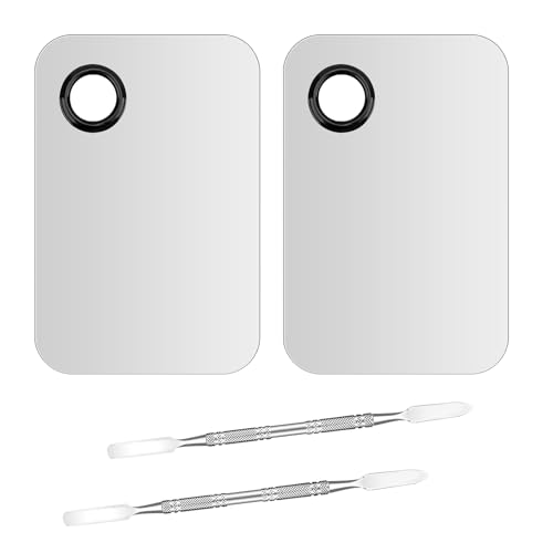 LuckyOpt Makeup Mixing Palette and Spatula Set - 4 Piece Metal Tool Kit