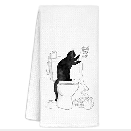Jvpke Funny Black Cat Hand Towel for Bathroom, Cat Paper Decor, 16x24 - Gift for Cat Lovers
