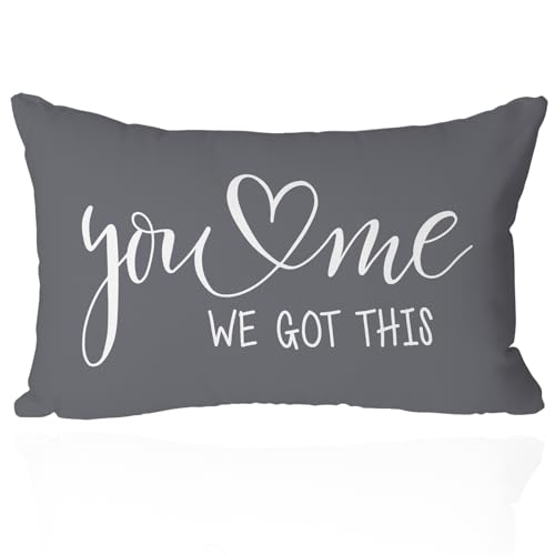 You & Me Farmhouse Lumbar Pillow Cover, 12x20 Inch Grey Rustic Script