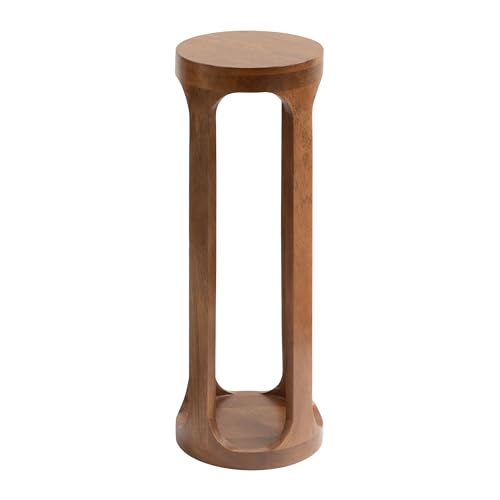 Kate and Laurel Dahl Wooden Round Drink Table; 8 x 23; Walnut Brown; Mid-Century Modern Circle Wood Accent Pedestal Table for Living Room Plant Stand or Small Bedroom Nightstand