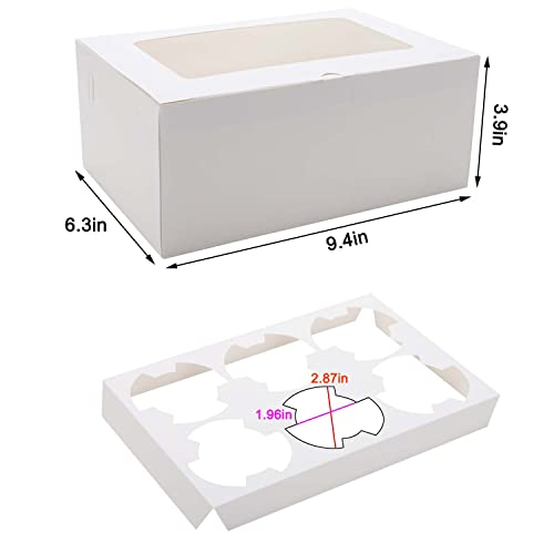 10-Pack Cupcake Boxes with Inserts and Window - 6 Cupcake Carrier
