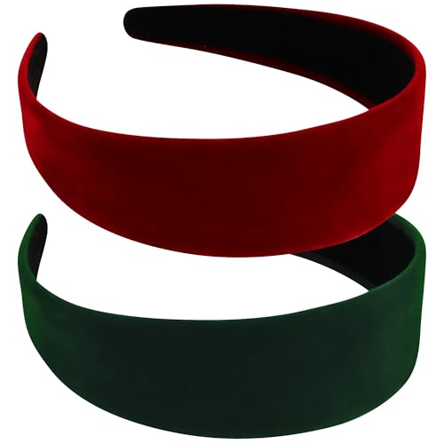 Chanaco Christmas Velvet Headbands - Red & Green Non-Slip Hair Bands (2 Pack)