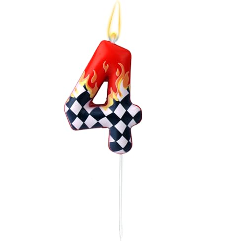 Number 4 Racing Car Birthday Candle, Black and White Checkered Wax Candle