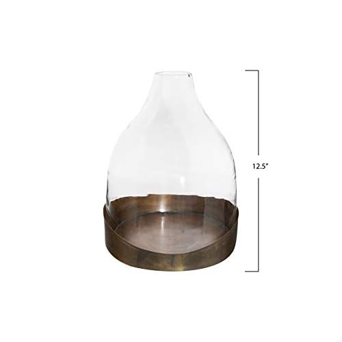 Creative Co-Op Sophisticated Glass Cloche with Metal Tray, Clear and Copper