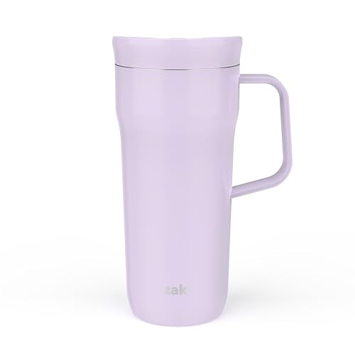 Zak Designs Harmony Tumbler for Travel or At Home, 20oz Recycled Stainless Steel is Splash-Proof and Vacuum Insulated with Slide Lid and Handle (Smoky Lilac Purple)