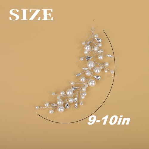 Aimimier Silver Crystal & Faux Pearl Wedding Hair Vine Headband