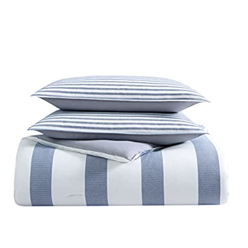 Nautica - Twin Comforter Set, Reversible Cotton Bedding with Matching Sham, Medium-Weight, Dorm Essentials, Oeko-Tex Certified (Fairwater Blue)