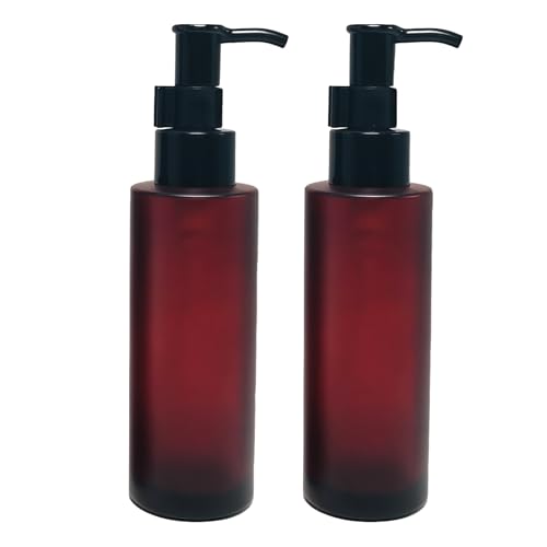 100ml Amber Glass Pump Bottles - 2 Pack Refillable Dispensers