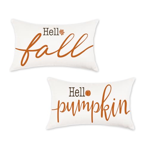 ONWAY Fall Decorative Pillow Covers Set of 2 - 12x20 Inch Farmhouse Autumn Cushions