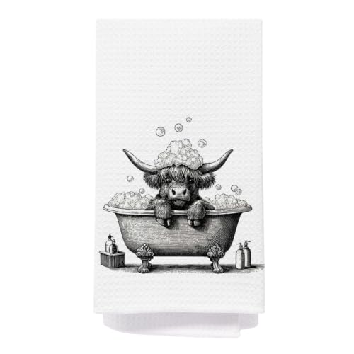 Highland Cow Hand Towels 16x24 in - Rustic Bathroom Decor