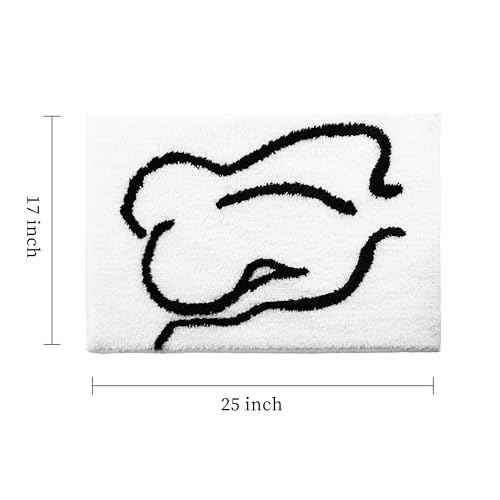 VivaNest Minimalist White Abstract Line Art Bathroom Mat 17x25in, Soft Microfiber Rug with Non-Slip TPR Back - Rectangular 1.5x2.1ft