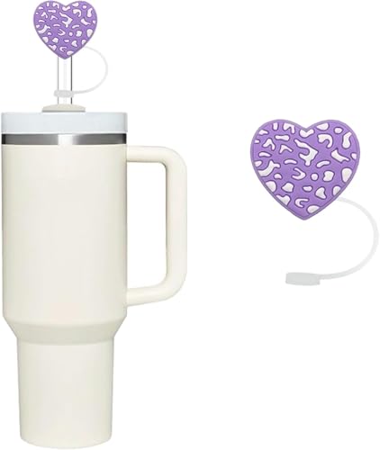 Purple Heart Silicone Straw Topper for 10mm Straws - Cute & Splash Proof