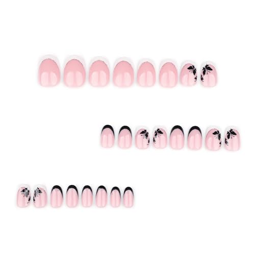 Short Press on Nails French Tip with Butterfly Design Fake Nails Kit