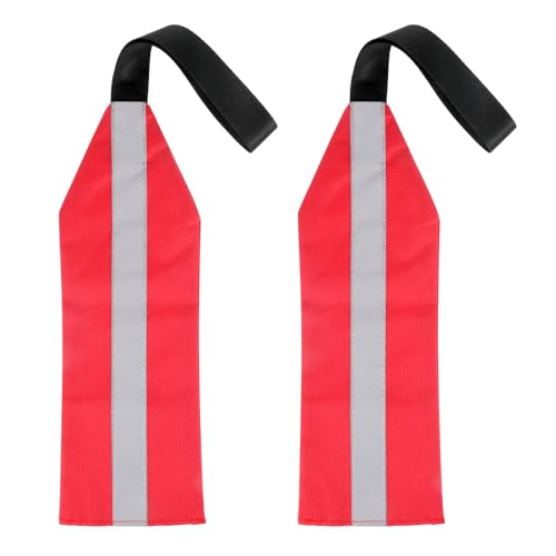 2 PCS Tow Flag, Red Warning Flags with Webbing, Travel Safety Tow Flag, High Visibility Trailer Warn Flags, with Bungee Cord and Double Sided Reflective Strip, 14.6¡¿5.15in