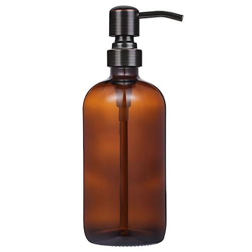 Amber Glass Soap Dispenser with Stainless Steel Pump - 16oz