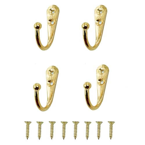 VIPERMARK 4 Pcs Wall Mounted Hooks - Gold Zinc Alloy Hangers
