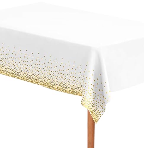 Disposable Plastic Tablecloth 2-Pack White and Gold Rectangle 54x108
