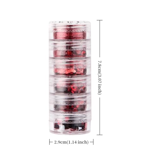 Valentine Heart Nail Art Glitter Sequins 6-Jar Set for DIY Manicures