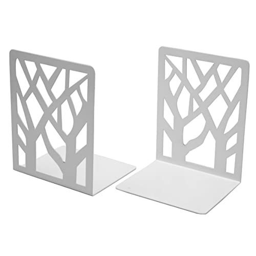 Spillbox White Metal Bookends - Heavy Duty Non-Slip Holders