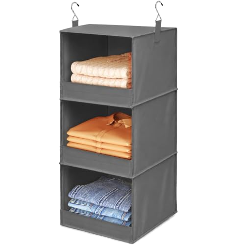 Lifewit 3-Tier Hanging Closet Organizer, Grey Foldable Storage Shelves