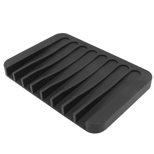 Self-Draining Silicone Soap Holder - Anti-Slip Design, Black