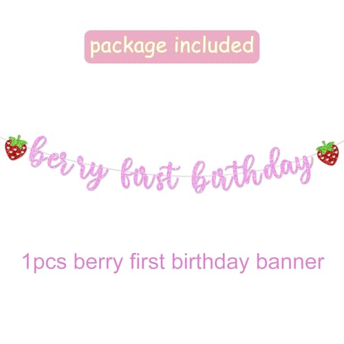 Glitter Strawberry First Birthday Banner - Sweet Berry Party Decor